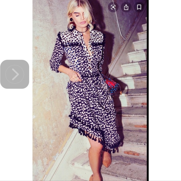 NEVER FULLY DRESSED Edna Leopard Print Tassel Midi Shirt Dress Size S - Picture 2 of 11